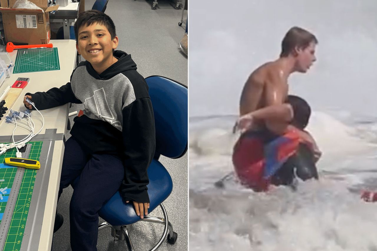 Nathaniel Rai; Ryder Williams rescuing Rai at Seabright State Beach in Santa Cruz, Calif., on July 25Credit: Sumit Rai; santacruznow/instagram