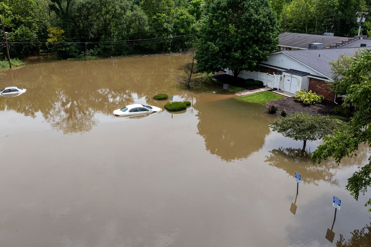 Aerial view of flooding in Noblesville, IndianaCredit: Michael Hickey/Getty