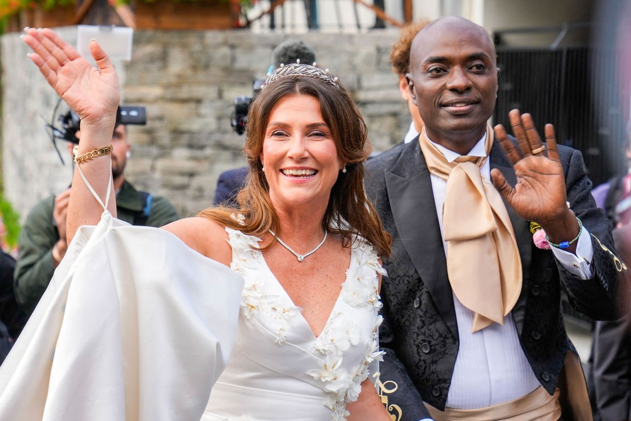 Princess Martha Louise of Norway and Durek Verrett arrive at their wedding party at Hotel Unio in Geiranger on Aug. 31, 2024Credit: HEIKO JUNGE/NTB/AFP via Getty