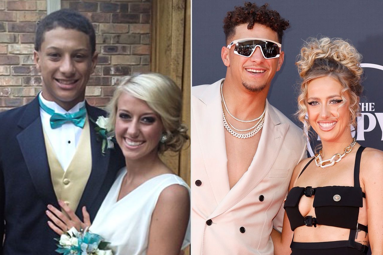 From left: Patrick Mahomes and Brittany Mahomes take a photo for their prom in May 2013; Patrick Mahomes and Brittany Mahomes attend the ESPY Awards at Dolby Theatre in L.A. on July 12, 2023Credit: Patrick Mahomes/ Instagram; Frazer Harrison/Getty
