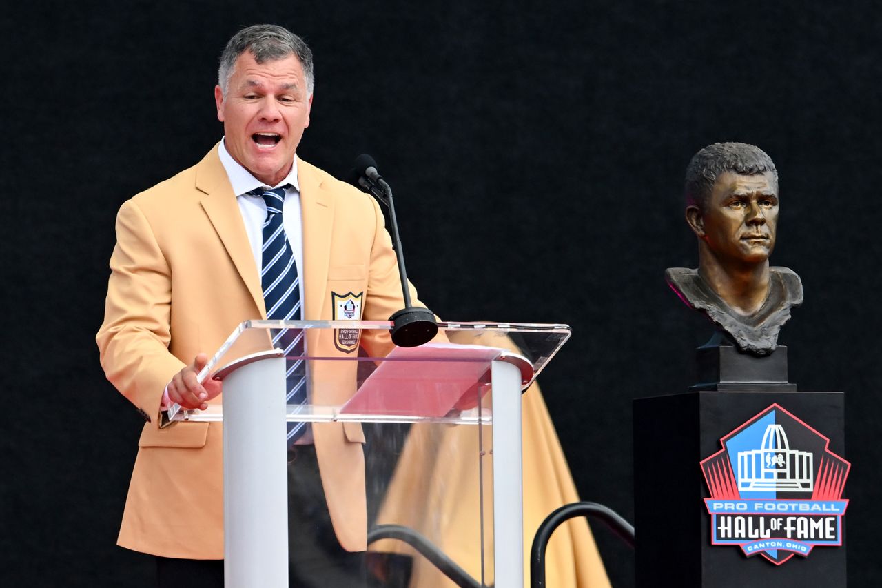Adam Vinatieri speaks during the 2026 Pro Football Hall of Fame Enshrinement Ceremony at Tom Benson Hall Of Fame Stadium on August 08, 2026 in Canton, Ohio. Adam VinatieriCredit: Nick Cammett/Getty