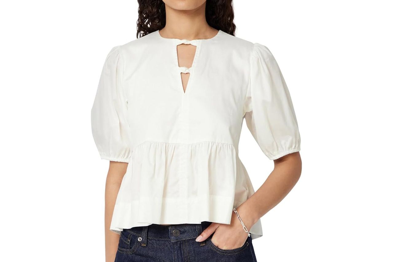 Amazon Essentials Women's Cotton Sateen Relaxed-Fit Peplum Blouse Credit: Amazon