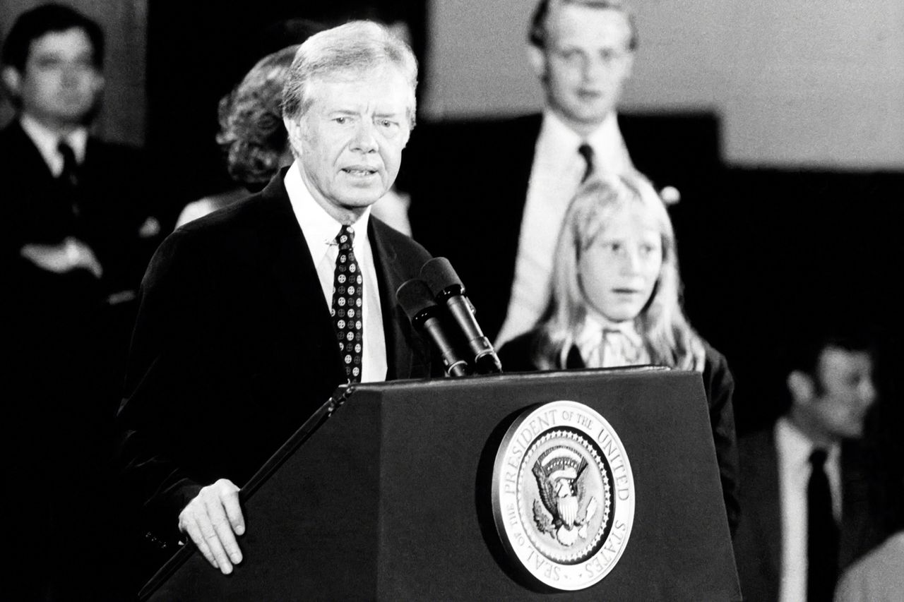 President Jimmy Carter making a speech with daughter Amy in attendance circa 1980 in New York City President Jimmy Carter circa 1980 in New York City.Credit: PL Gould/IMAGES/Getty