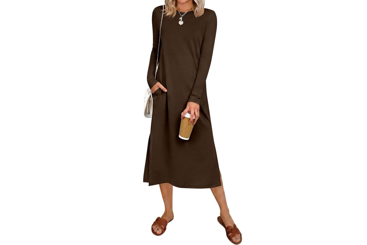 ANRABESS Women Wrinkle Free Long Sleeve Fall Midi Dress with Pockets Credit: Amazon