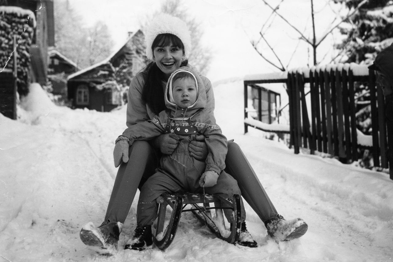 Audrey Hepburn takes Sean sledding in Burgenstock in 1962Credit: Mel Ferrer