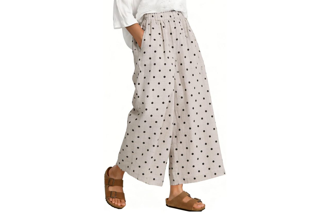 CHARTOU Wide Leg Pants Women Polka Dot Palazzo Pants Elastic Waist Casual Cropped Trousers with Pockets Credit: Amazon