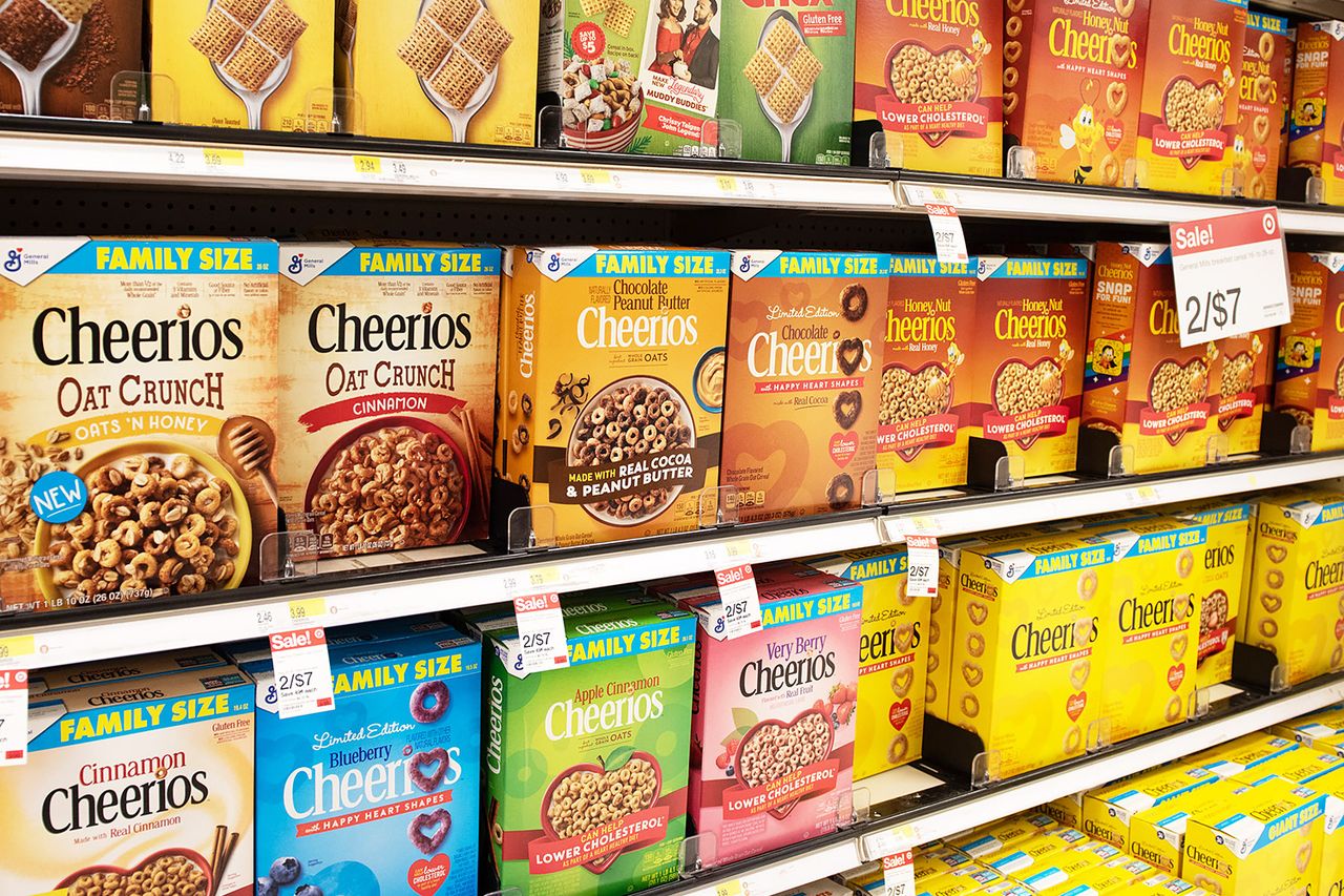 Boxes of General Mills Inc. brand Cheerios and Chex cereal for sale at a store in White Plains, New York, U.S., on Friday, March 19, 2021 Boxes of General Mills Cheerios and Chex cereal at a White Plains, N.Y. grocer in March 2021Credit: Tiffany Hagler-Geard/Bloomberg via Getty