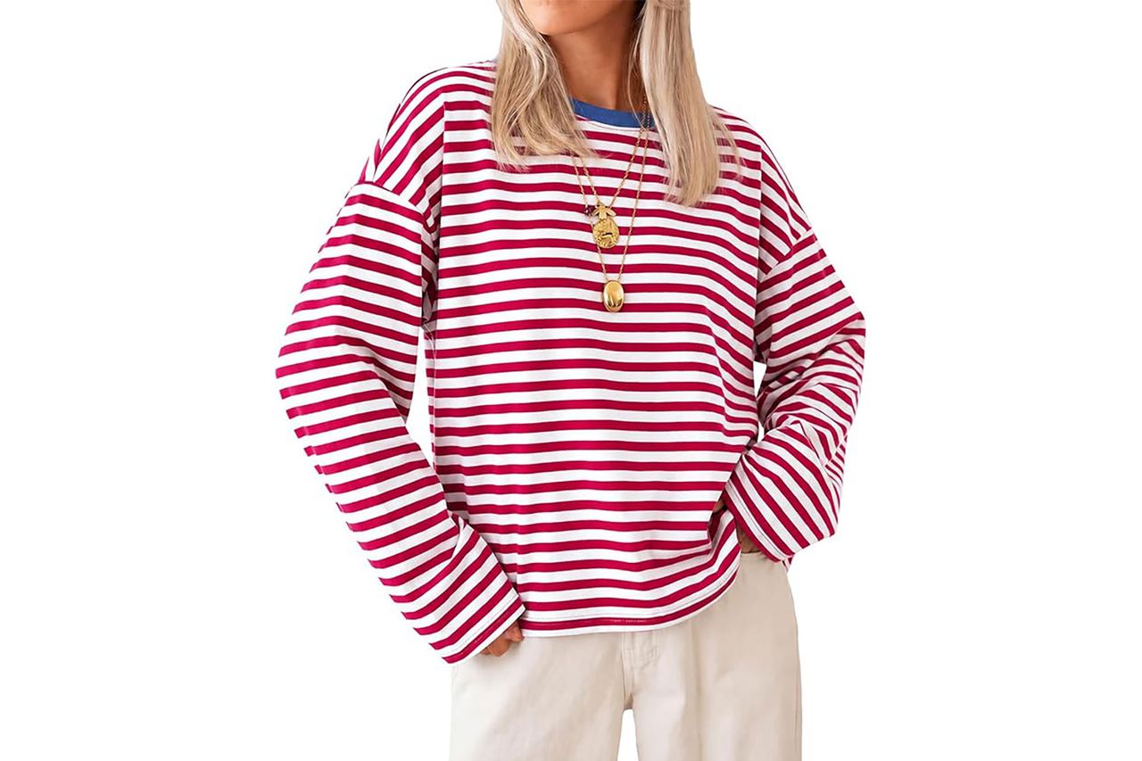 Cicy Bell Womens Striped Long Sleeve Shirts Crew Neck Casual Cotton Tops | Trendy Casual, Loose Fit, Fall Tops, Color Block Credit: Amazon
