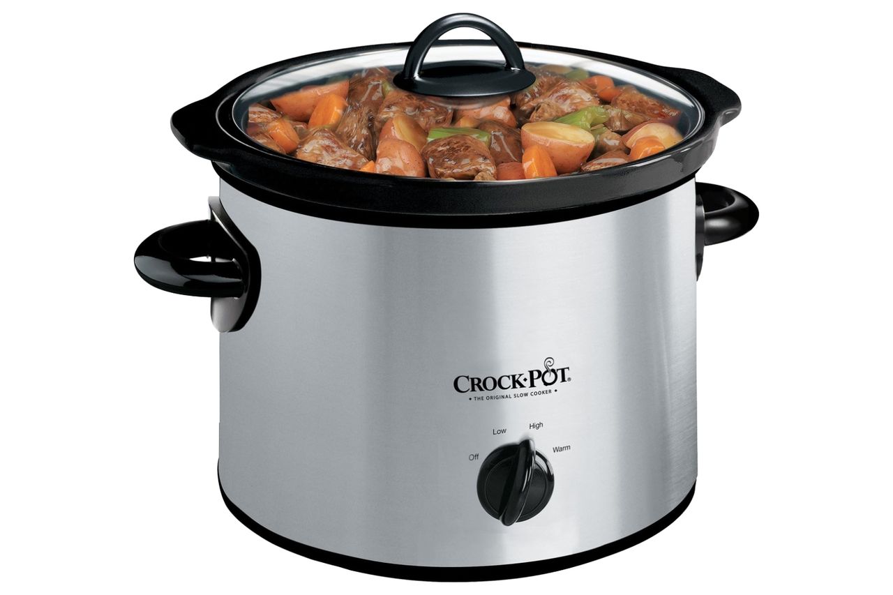 Crock-Pot 3-Quart Manual Slow Cooker, Serves 3+ People, Great for Small Meals, Dips, & Sides; Removable Stoneware is Oven & Dishwasher-Safe, Stainless Steel Credit: Amazon