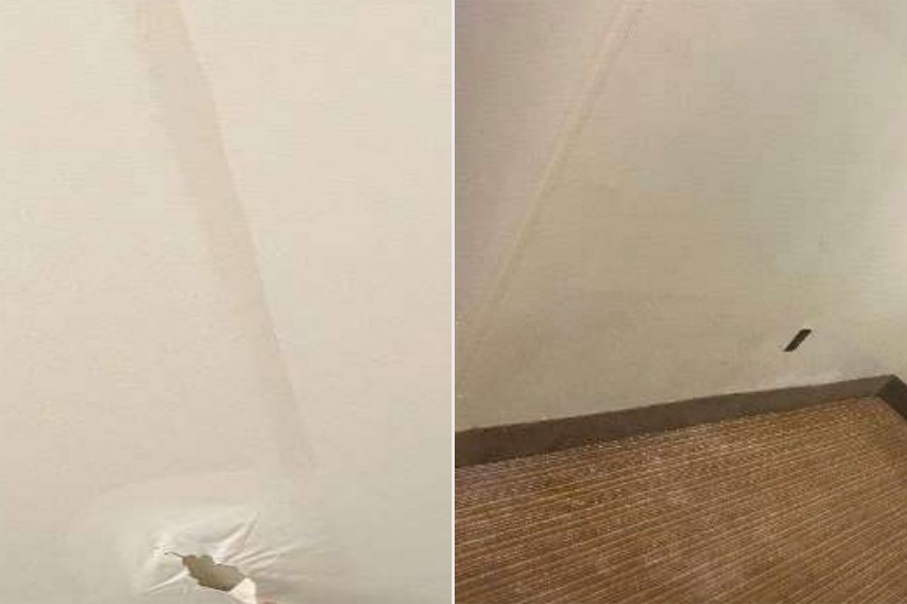 Father Details ‘Heart Attack’ Symptoms from Mold That Landed Him and Children in the Hospital Water damage is seen in the hotel-turned homeless shelter in a report from Baltimore City Inspector General Isabel Cumming.Credit: City of Baltimore