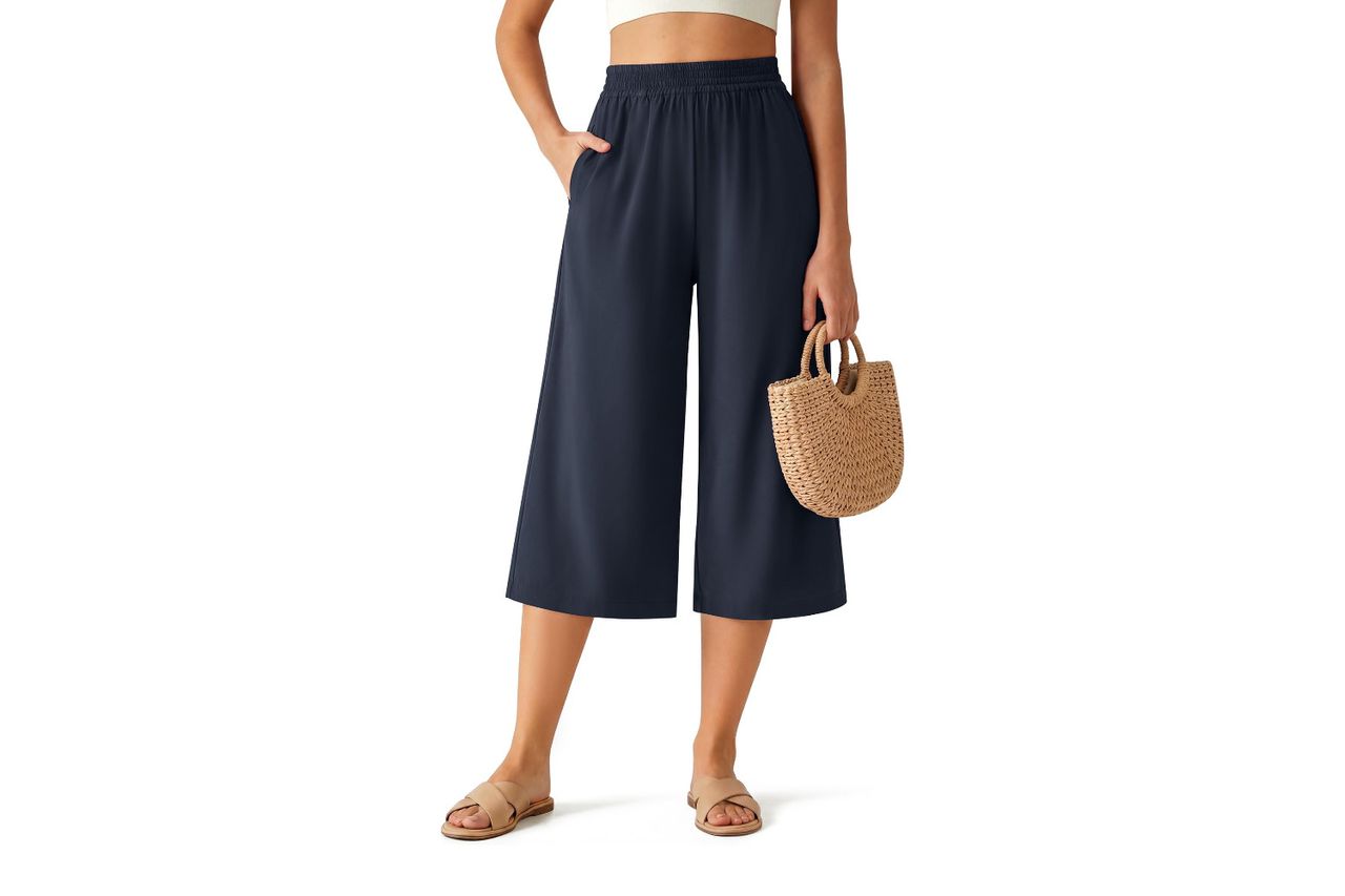 G4Free Chillwhisp Flowy Capri Pants for Women Lightweight Wide Leg Cropped Pants Elastic Waist Palazzo Capris for Beach Credit: Amazon