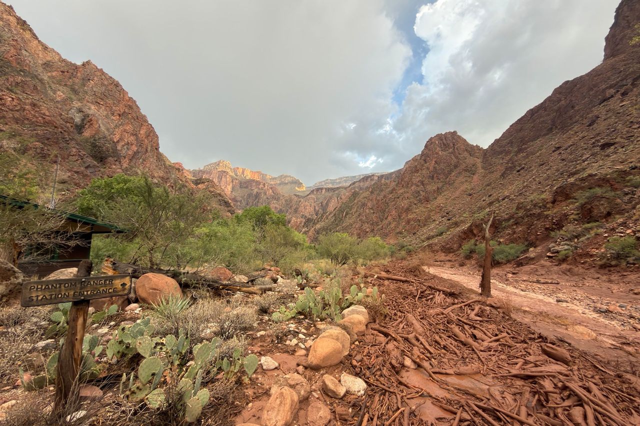 15 Hikers Unaccounted For After Flash Flooding Sweeps Through Grand Canyon A trail leading to the Phantom Ranger Station is seen next to Bright Angel Creek, located at the bottom of the Grand Canyon.Credit: National Park Service
