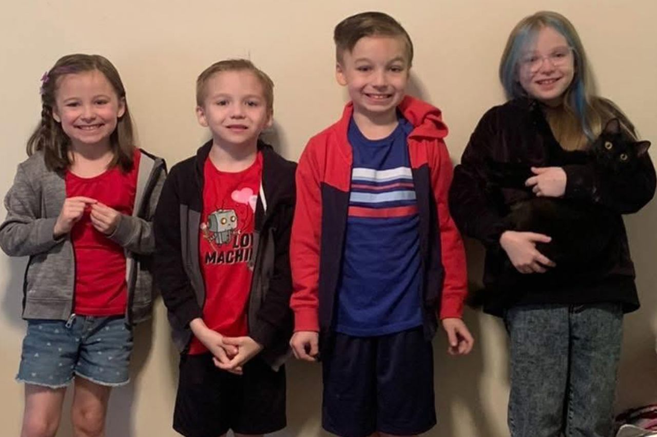 Harper Harmon, Hudson Harmon and twins Gavin and Gracelyn.Credit: Sarah Myers/Facebook