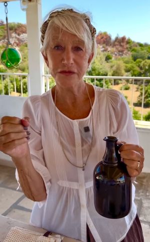 Helen Mirren olive oil tasting in Puglia, Italy, July 27, 2026. Credit: Donato De Santis/Instagram