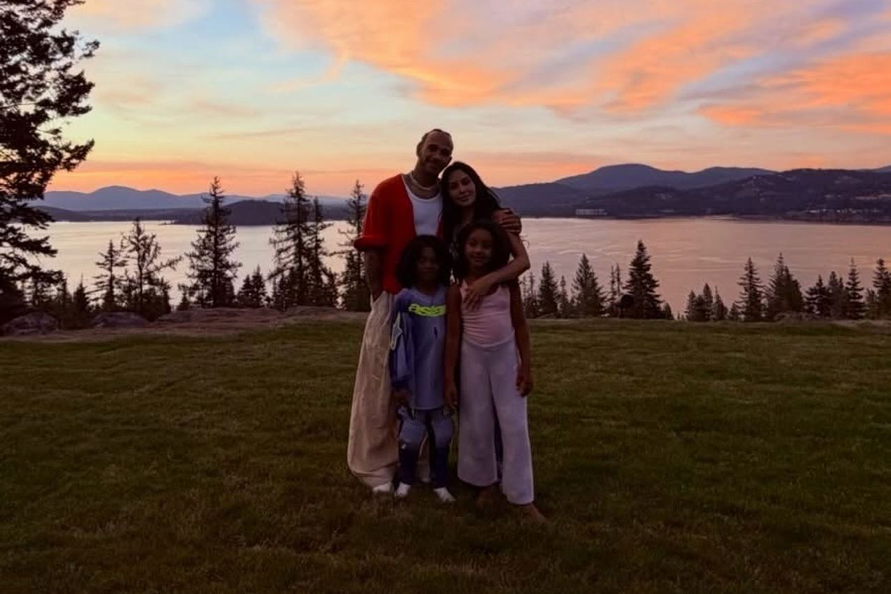 Lewis Hamilton and Kim Kardashian with her kids, Psalm and Chicago.Credit: Lewis Hamilton/Instagram