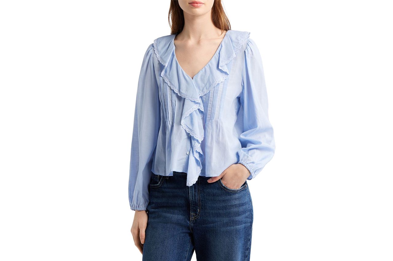 lace insert ruffled pintuck long sleeve top Credit: Nordstrom