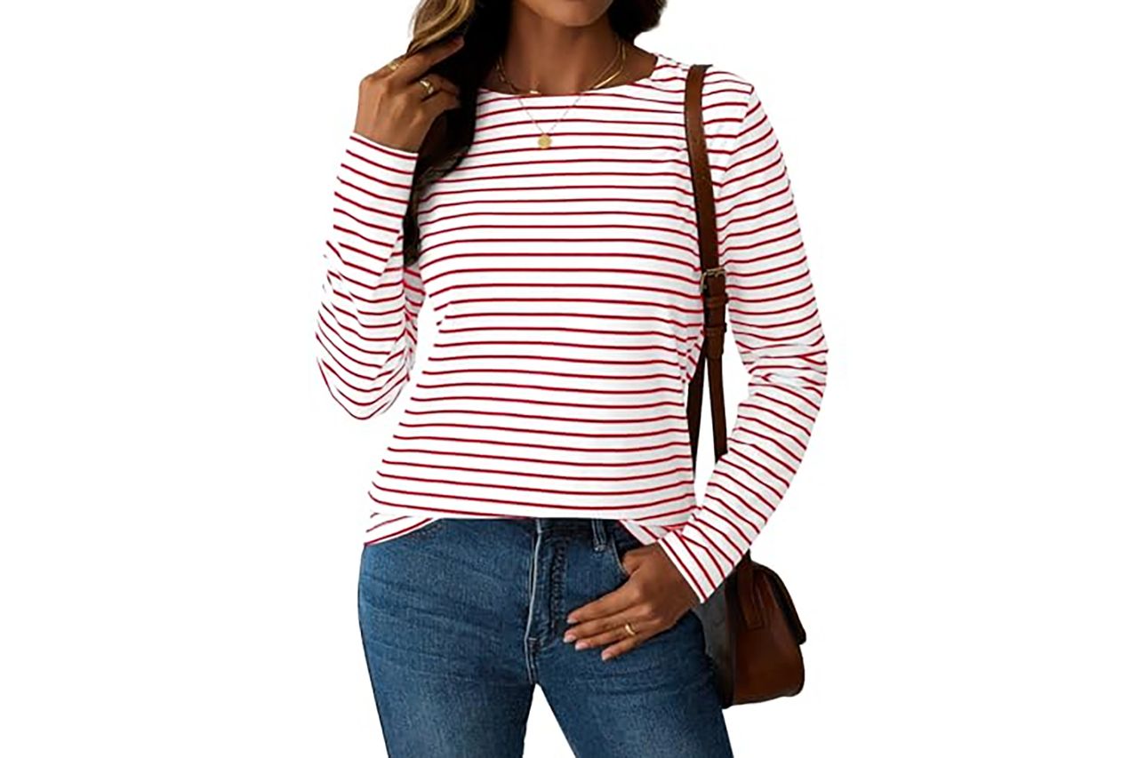 LilyCoco Womens Striped Long Sleeve Shirt Credit: Amazon