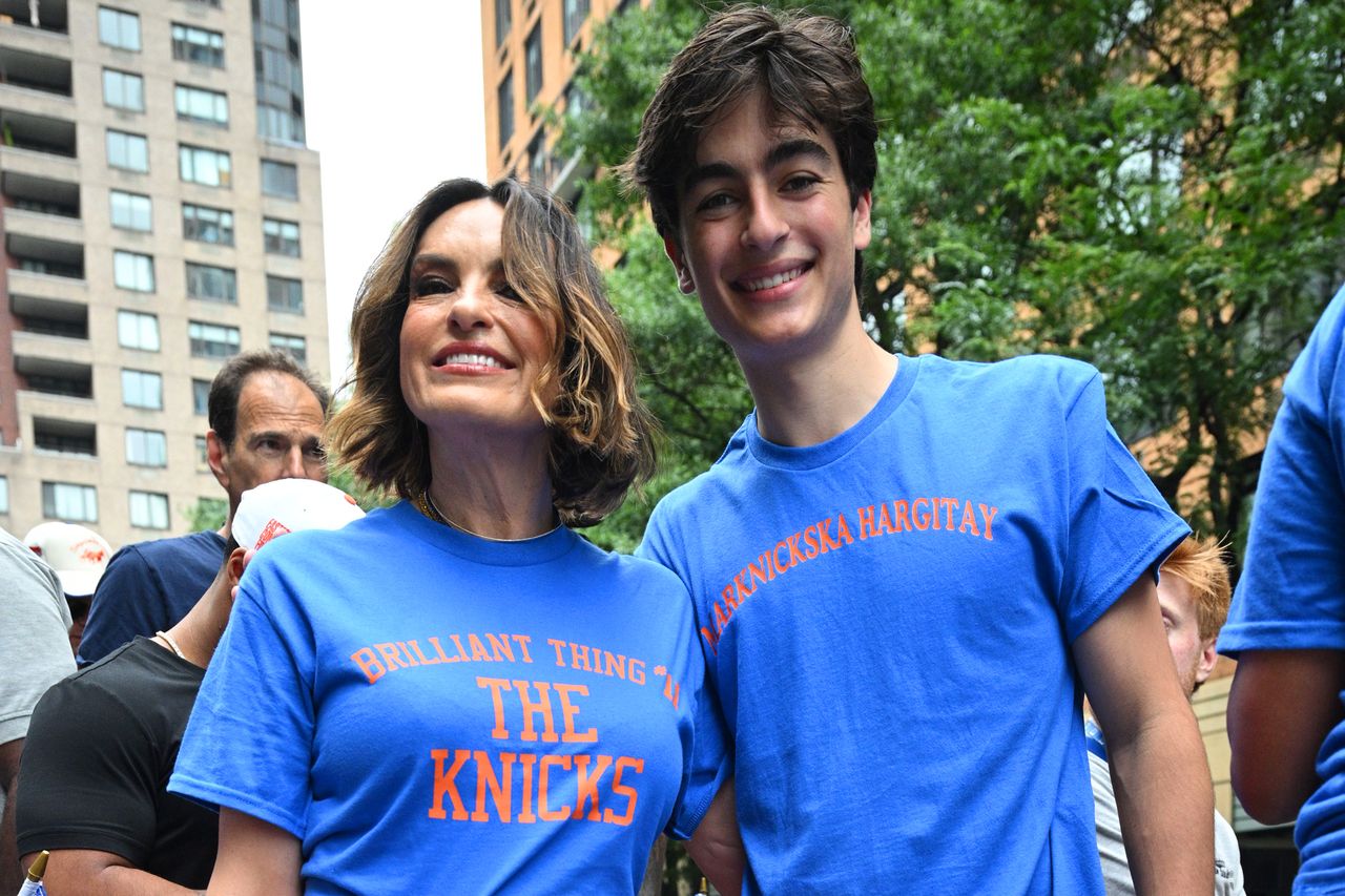 Mariska Hargitay and her son August attend the New York Knicks ticker-tape parade along the Canyon of Heroes on July 18, 2026 in New York City. Mariska Hargitay and August HermannCredit: Erik Pendzich/Shutterstock