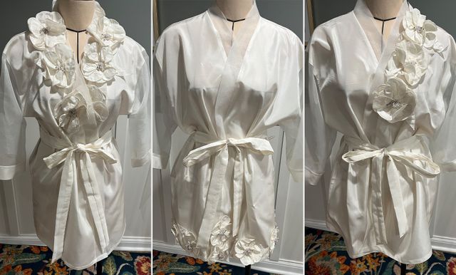 Mom Repurposes Wedding Dress for Her 3 Engaged Daughters From left to right: Gavriella Kaufmann, Moriah Kaufmann, and Daniella Kaufmann’s robesCredit: Sew Creative Bridal (3)