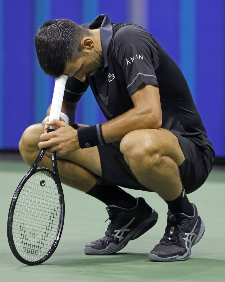 Novak Djokovic of Serbia reacts against Mariano Navone of Argentina during their Men's Singles First Round match on Day One of the 2026 US Open at USTA Billie Jean King National Tennis Center on August 30, 2026 in the Flushing neighborhood of the Queens borough of New York City. Novak Djokovic reacts during his match on Day 1 of the 2026 US Open against Mariano Navone.Credit: Mike Stobe/Getty