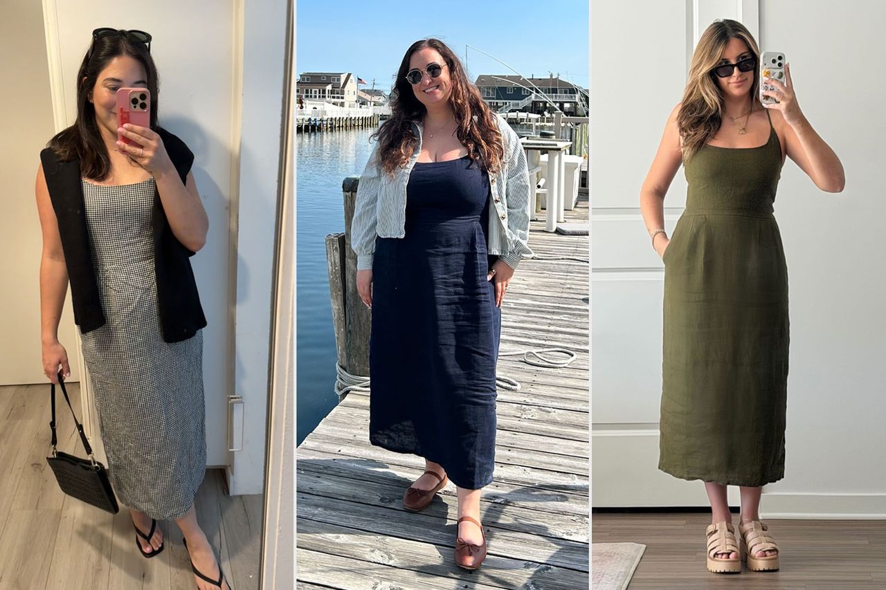 Three individuals wearing maxi dresses in different settings posing for photos Credit: People