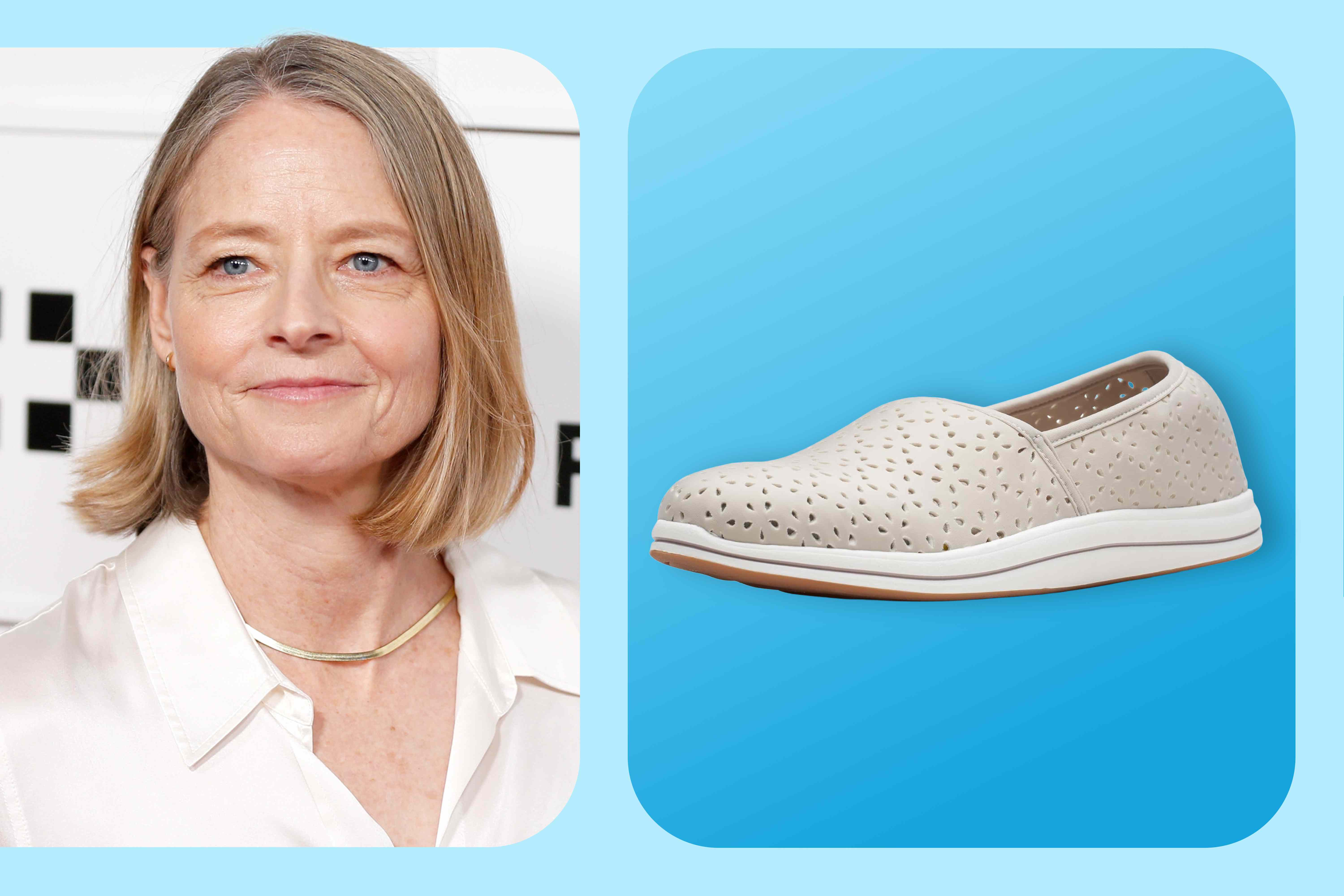 Jodie Foster and a shoe Credit: Dominik Bindl/Getty; Amazon