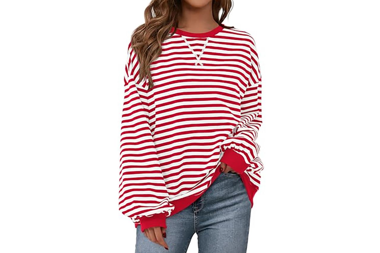 PRETTYGARDEN Womens Striped Oversized Sweatshirt Credit: Amazon