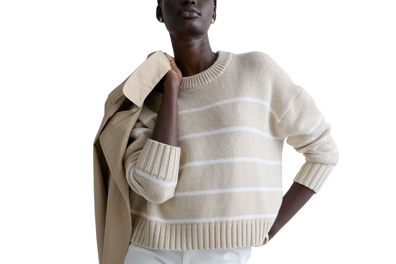 Quince 100% Organic Cotton Striped Crew Sweater Credit: Quince