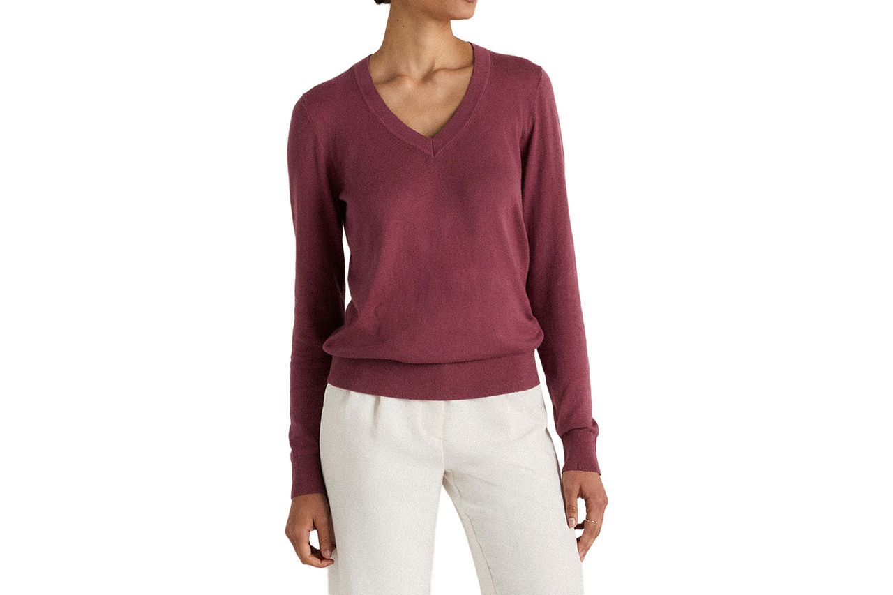 Quince Lightweight Cotton Cashmere V-Neck Sweater Credit: Quince