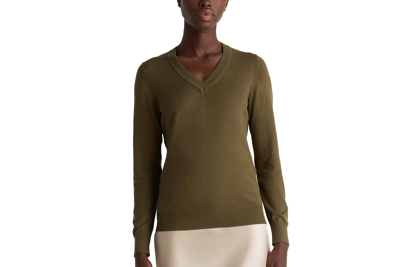 Quince Lightweight Cotton Cashmere V-Neck Sweater Credit: Quince