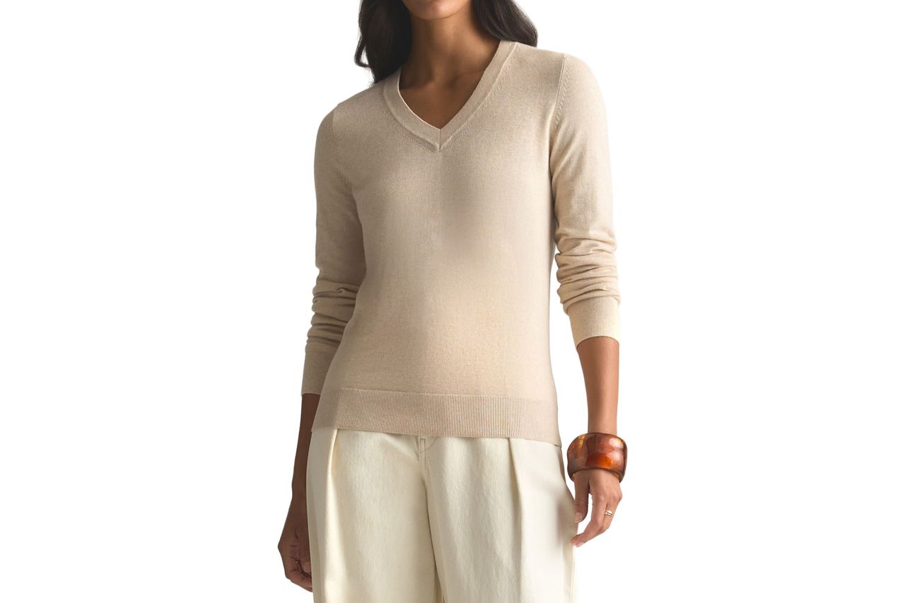 Quince Lightweight Cotton Cashmere V-Neck Sweater Credit: Quince