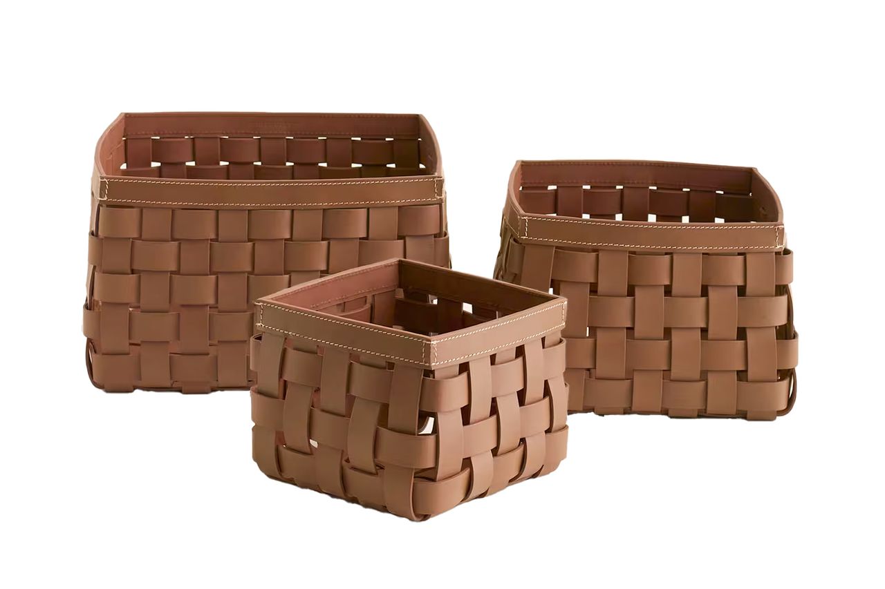 Recycled Woven Leather Baskets Credit: Quince