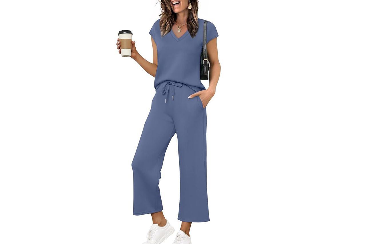 Saloogoe Two Piece Sets for Women Summer Outfits Lounge Sets V Credit: Amazon