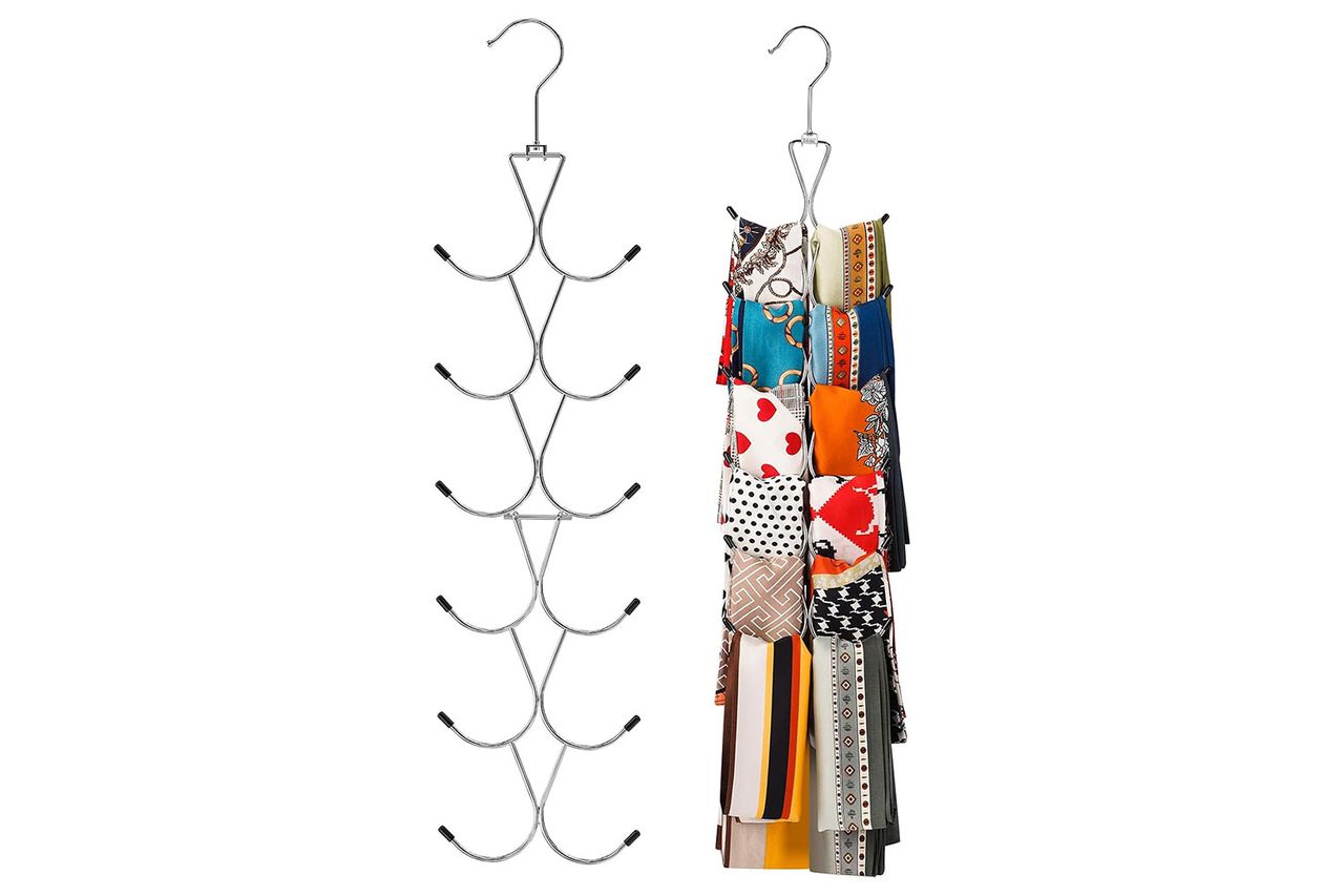 Scarf Hanger 12 Storages,Scarf Organizer with 360 Swivel Hook,Legging Organizer for Closet Credit: Amazon