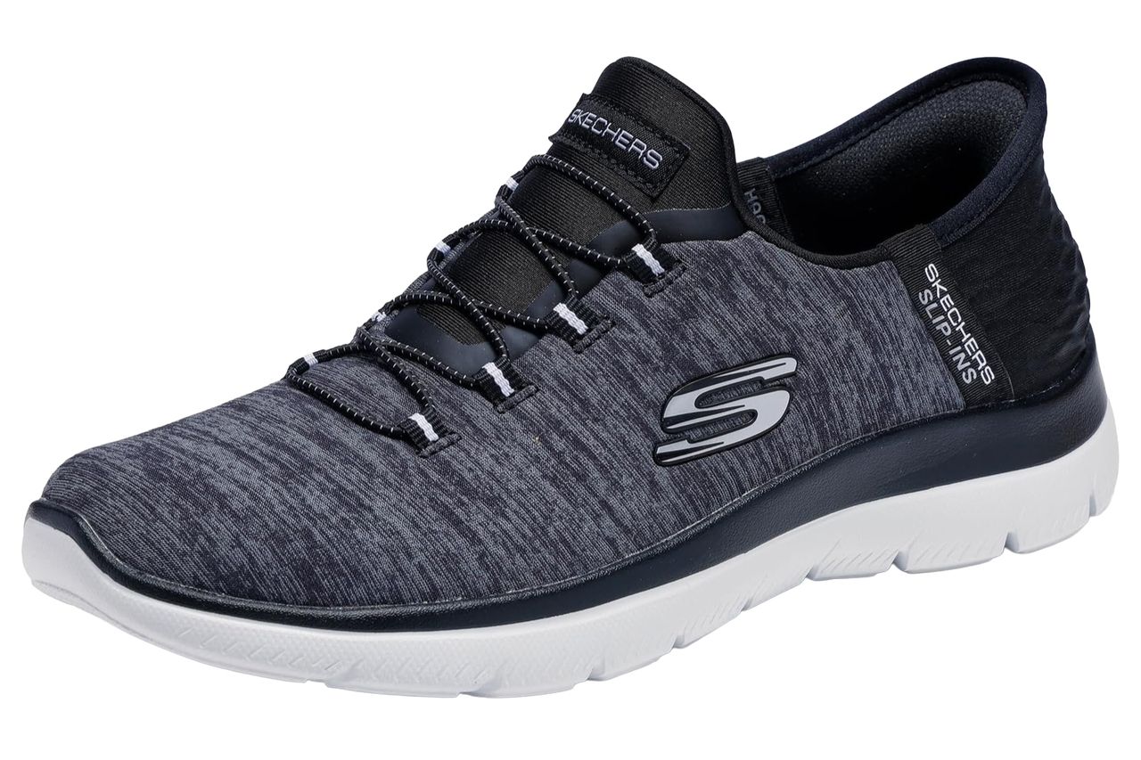 Skechers Women's Summits Dazzling Haze Hands Free Slip-ins Sneaker | Slip-ins, Heel Pillow holds your foot secure, Air-Cooled Memory Foam Insole, Machine washable, Flexible traction outsole Credit: Amazon