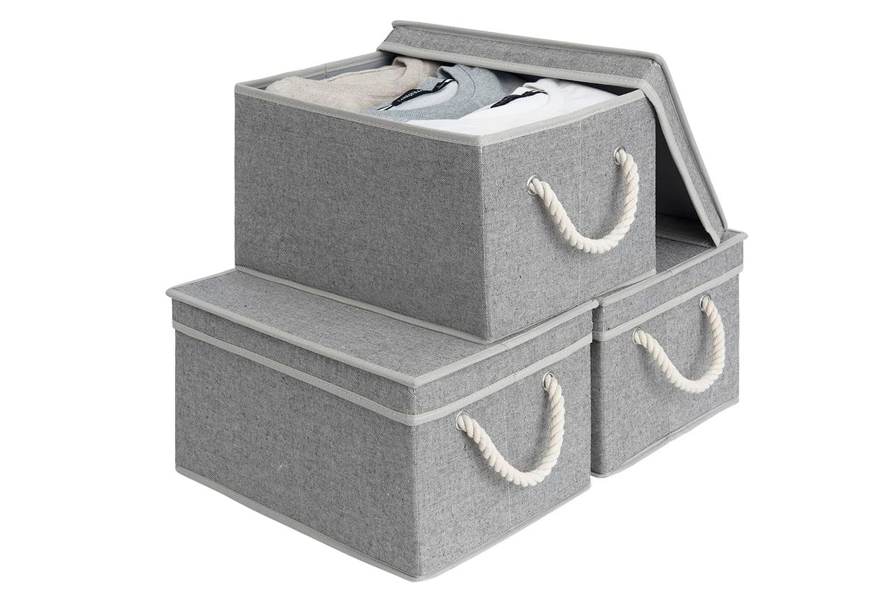 StorageWorks Storage Bins with Lids, Decorative Storage Boxes with Lid and Soft Rope Handles, Foldable Storage Credit: Amazon