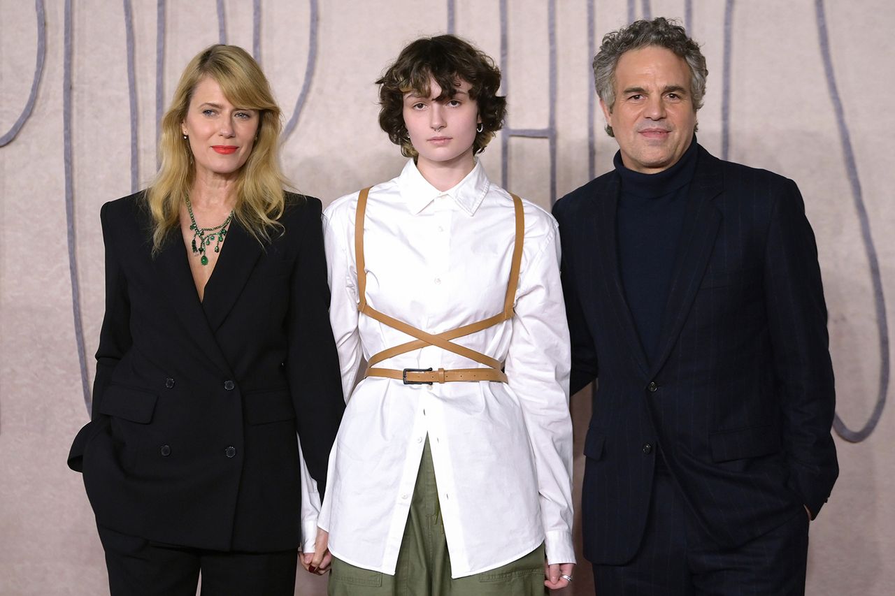 Sunrise Coigney, Bella Noche Ruffalo and Mark Ruffalo attend the UK Gala Screening of Searchlight Pictures’ ‘Poor Things’ at the Barbican Centre in London, on December 14, 2023Credit: Eamonn M. McCormack/Getty Images