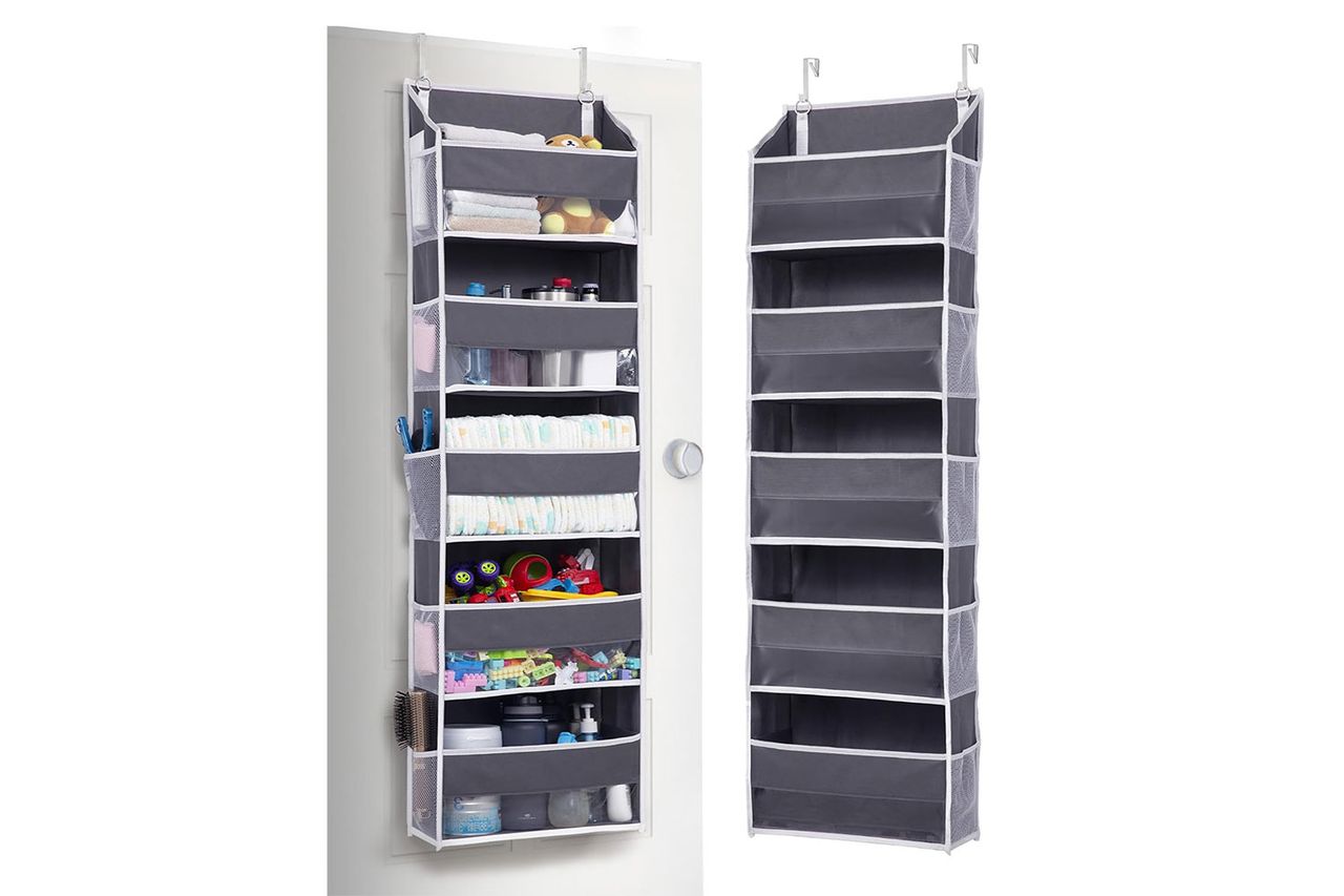 ULG 1 Pack Over Door Organizer with 5 Large and 10 Mesh Side Pockets, 44 lbs Weight Capacity Hanging Credit: Amazon