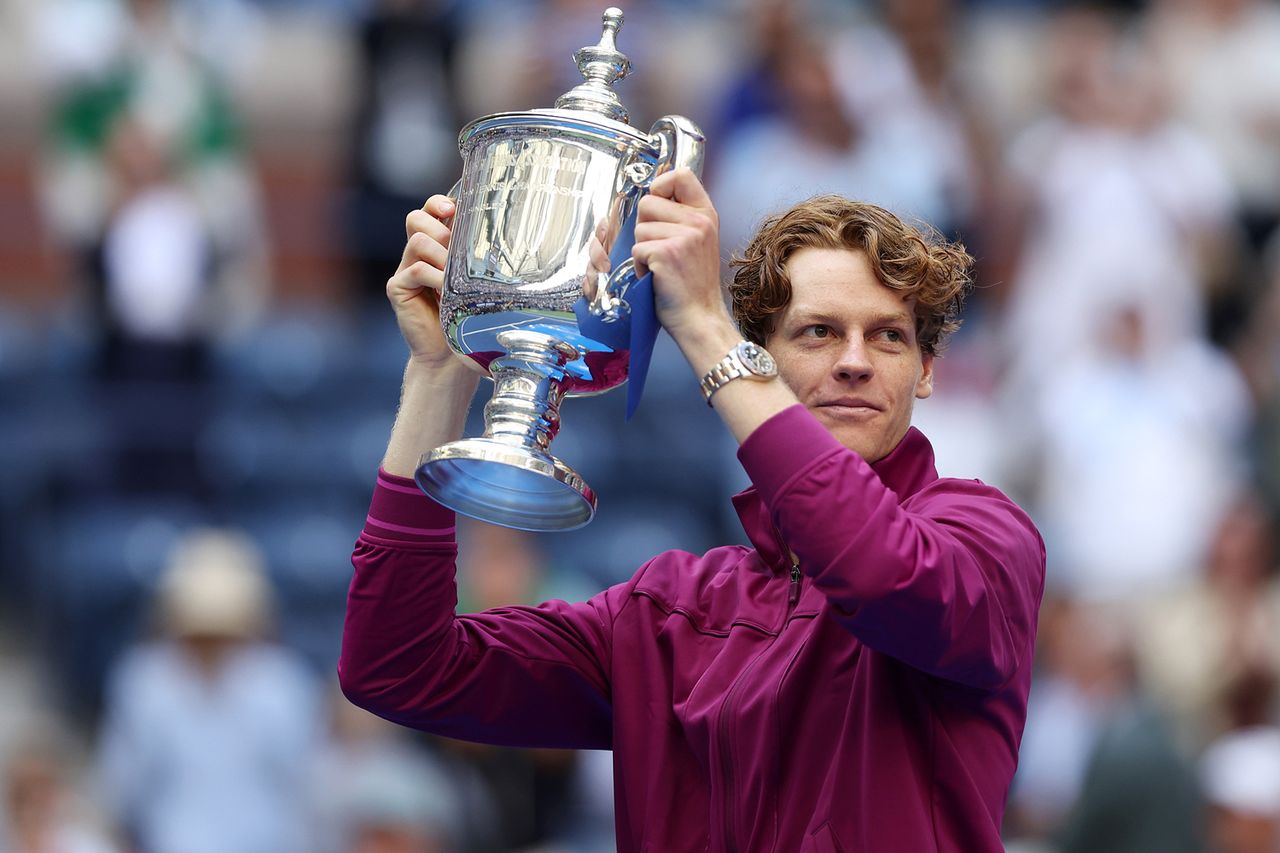 Jannik Sinner celebrates with the winners trophy after winning the Men's Singles Final during the 2024 US Open on September 08, 2024 in New York City. Jannik Sinner celebrates with the winners trophy after winning the Men’s Singles Final during the 2024 US Open on September 08, 2024 in New York City.Credit: Matthew Stockman/Getty
