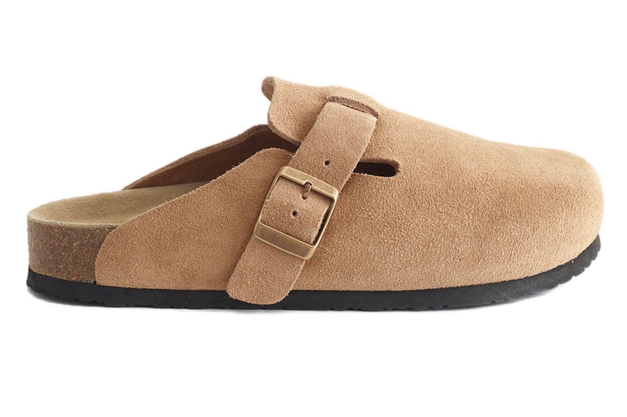 water repellent suede clog mule Credit: Quince