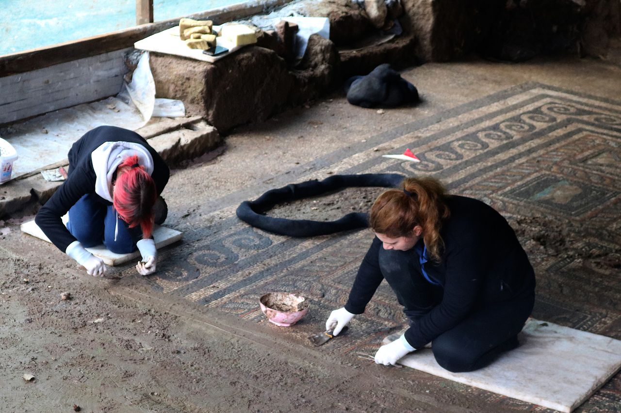 Adramytteion Mosaics Archeologists and the Roman mosaicCredit: Adramytteion Research Archive/Hüseyin Murat Özgen