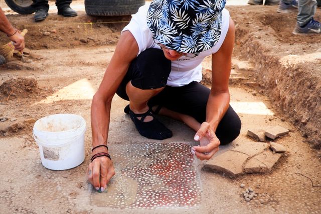 Cleaning the mosaic of the northern androna Cleaning the mosaic of the northern AndronaCredit: Hellenic Ministry of Culture