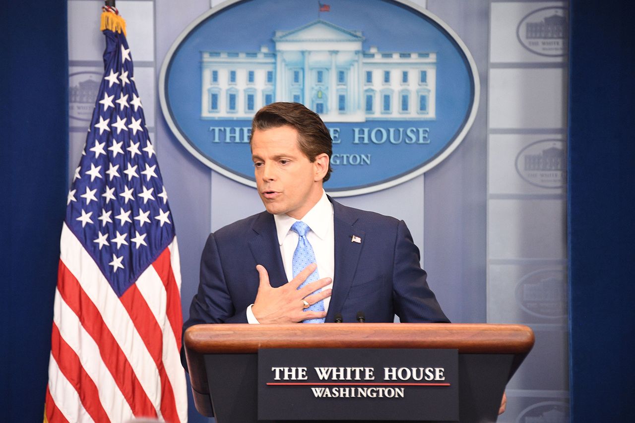 Anthony Scaramucci, named Donald Trump's new White House communications director speaks during a press briefing at the White House in Washington, DC on July 21, 2017. - Anthony Scaramucci, named Donald Trump's new White House communications director, is a millionaire former hedge fund investor who shores up the stable of bankers in the president's inner circle.It is the first administration role for the 53-year-old Republican fundraiser with telegenic looks who has long been an articulate surrogate for the president and who was first named to his transition team last November. (Photo by JIM WATSON / AFP) (Photo by JIM WATSON/AFP via Getty Images)8BIM Anthony Scaramucci at the White House on July 21, 2017.Credit: IM WATSON/AFP via Getty