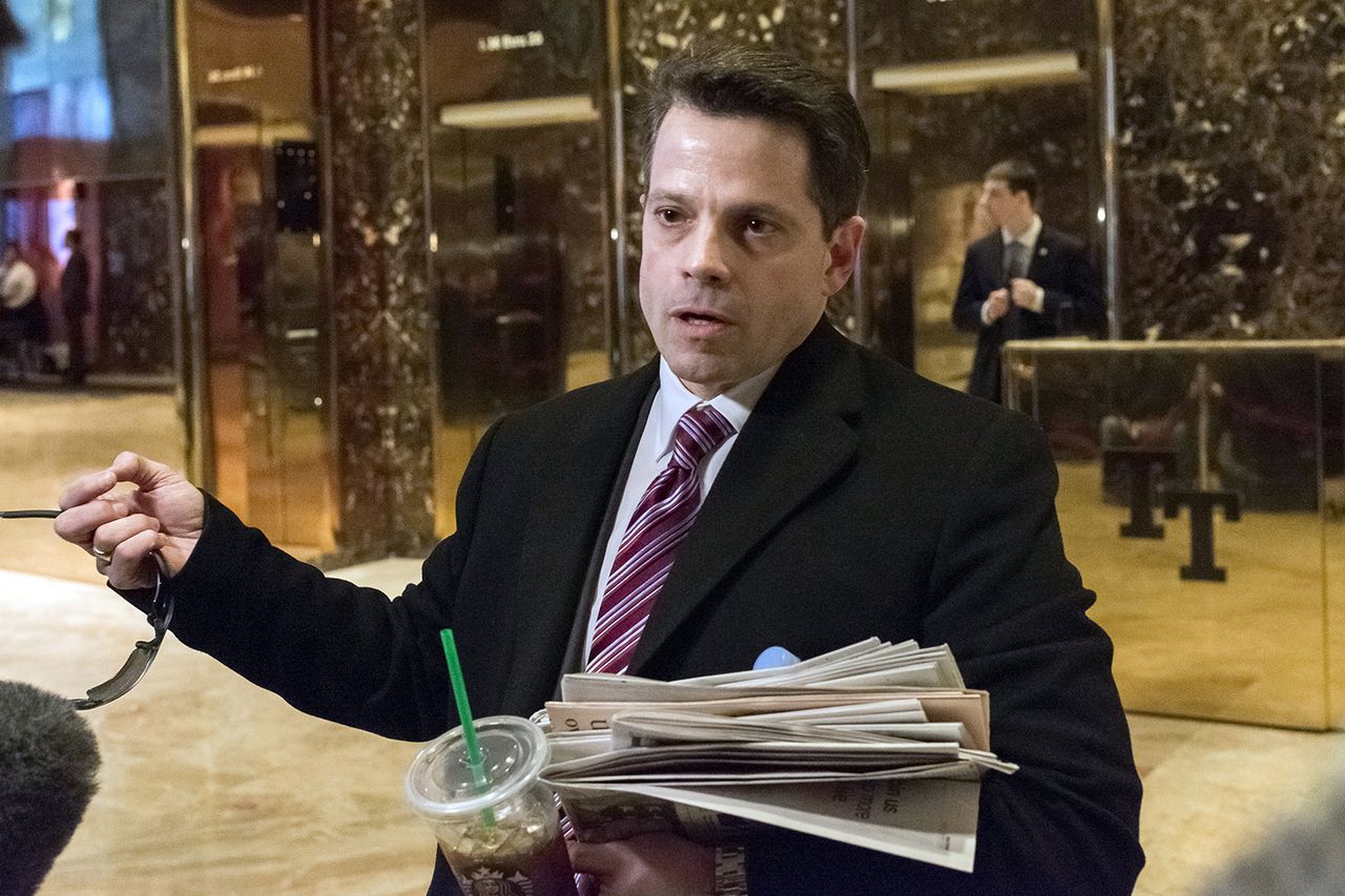 SkyBridge Capital founder Anthony Scaramucci, aide to U.S. President-elect Donald Trump, speaks to members of the media in the lobby of Trump Tower in New York, U.S., on Friday, Jan. 13, 2017. Trump said his administration would produce a full report on hacking within the first 90 days of his presidency and accused Anthony Scaramucci speaks to members of the media in the lobby of Trump Tower in New York City on Jan. 13, 2017.Credit: Albin Lohr-Jones/Pool via Bloomberg