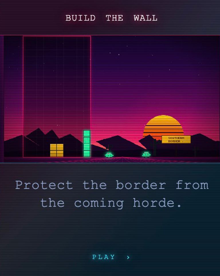 White House website debuts 5 low-res arcade video games that promote Trump's agenda âprotect the border from the coming hordeâ The White House “Build the Wall” gameCredit: The White House