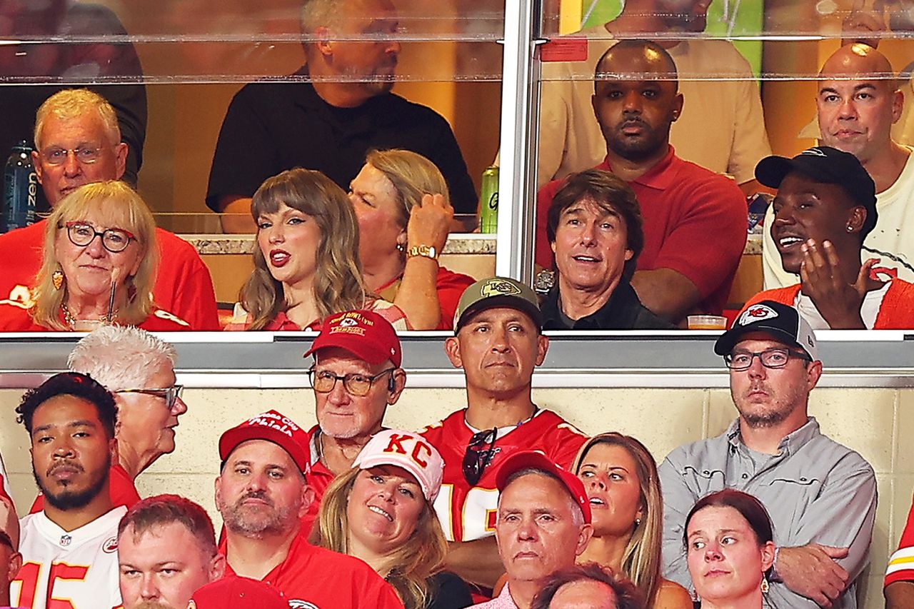 Donna Kelce, Taylor Swift, Tom Cruise and Jerrod Carmichael at the Chiefs vs. Broncos gameCredit: David Eulitt/Getty