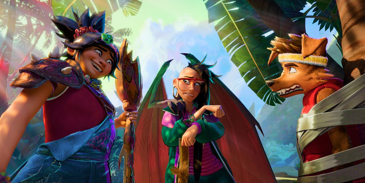 Jo (H.E.R.), Raissa (Liza Soberano), and Raww (Dave Franco) in Forgotten Island ‘Forgotten Island’Credit: DreamWorks Animation