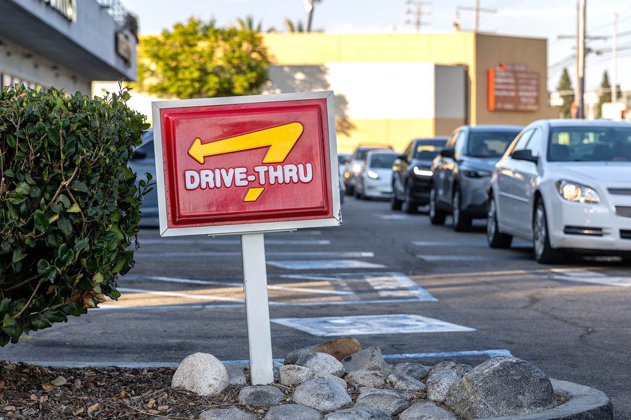 Long drive-thru lines at the In-N-Out Burger at 9245 Venice Blvd. on Monday, July 13, 2026 in Los Angeles, CA. An In-N-Out drive-through signCredit: Jason Armond / Los Angeles Times via Getty