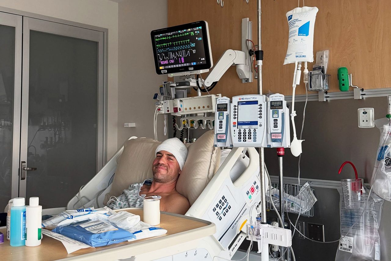Joe Amabile in the hospital following brain surgery