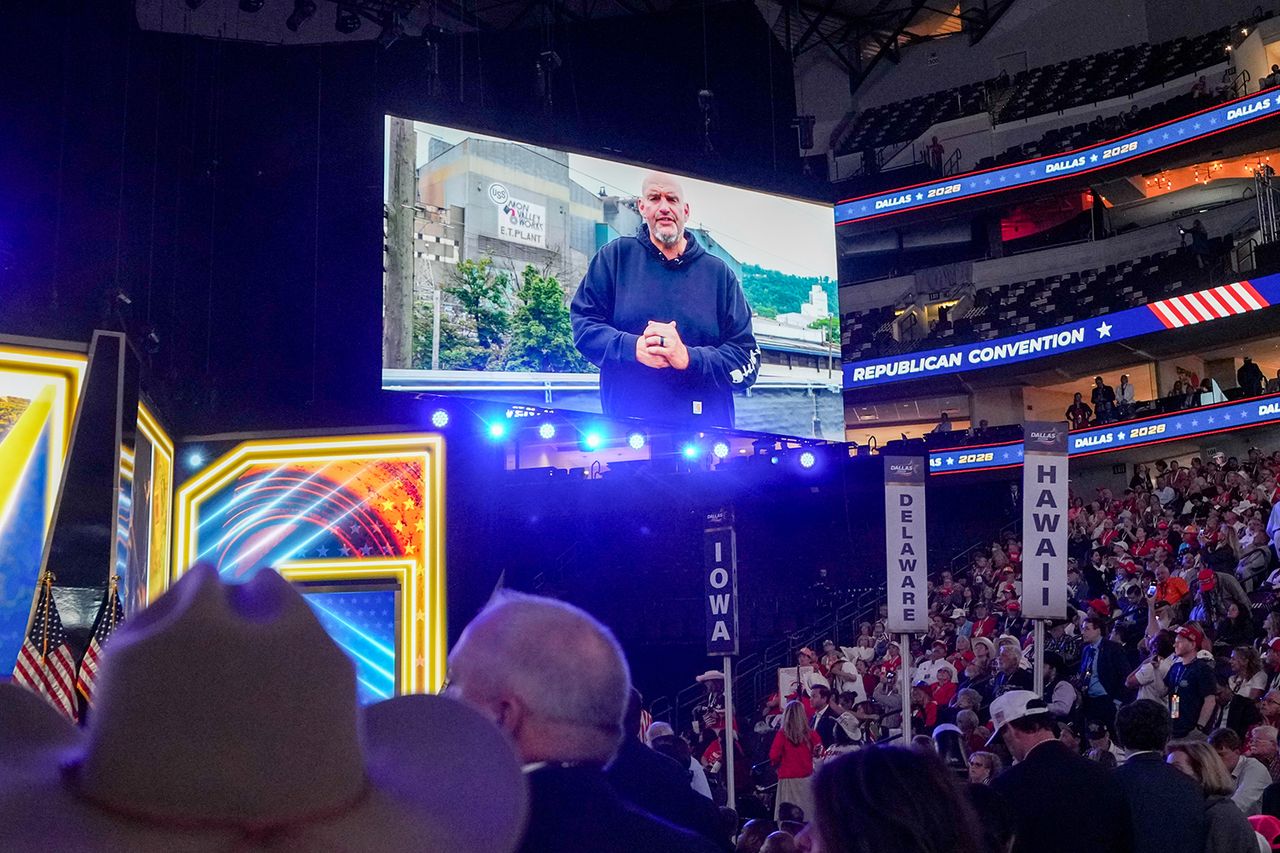 Senator John Fetterman Sen. John Fetterman, D-Pa., delivers a video message at the Republican Midterm Convention in Dallas on Sept. 9, 2026Credit: Al Drago/Bloomberg via Getty